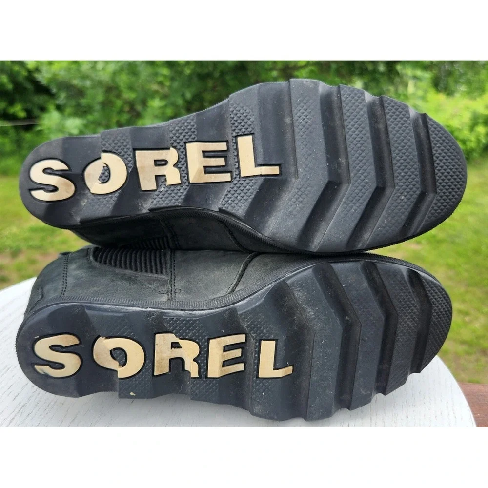 SOREL Joan of Arctic Wedge II Booties slip on Ankle Black Leather Sz‎ 8 NL3022